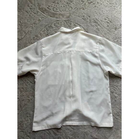 Vintage White Embroidered Crest Blouse Nautical Button Shirt Women M 90s Style - Picture 2 of 6